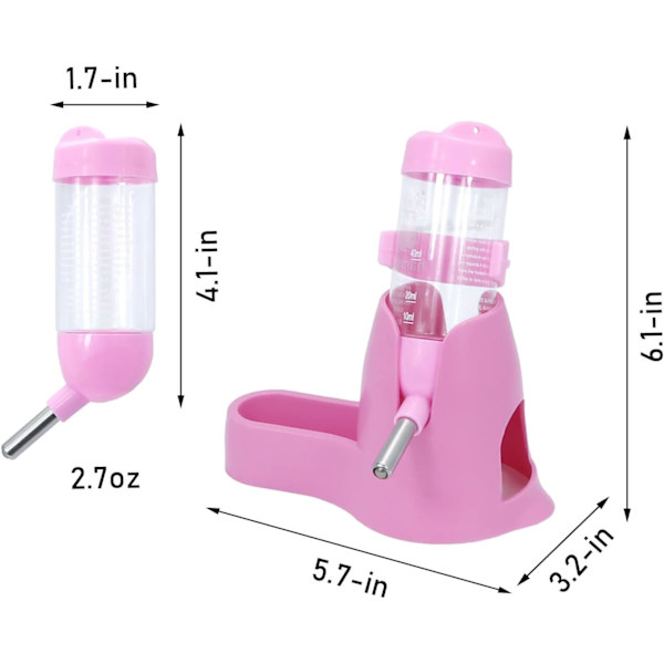 3-i-1 Hamsterhängande Vattenflaska Djur Automatisk Dispenser med Bas för Dvärghamster Mus Råtta Igelkott (80ML, Rosa)