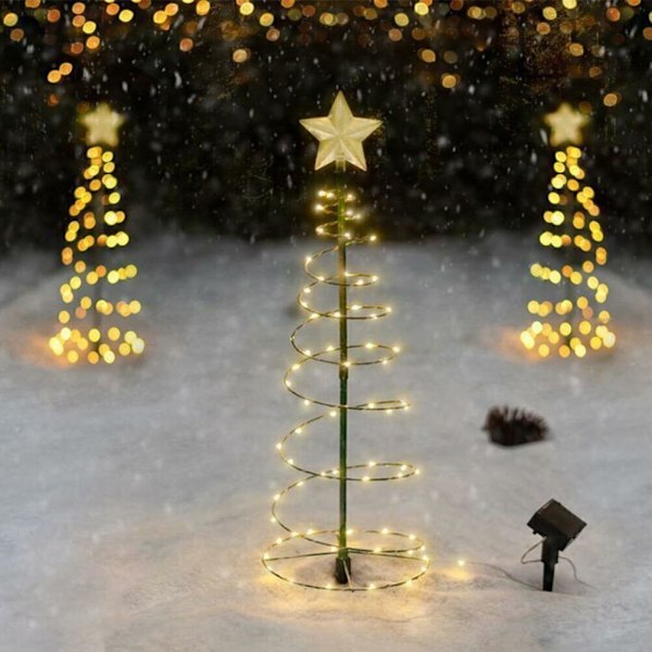 Juletrærlys solcelledrevet - Spiral julelys - Solcelledrevne julelys fargede LED-lys - Solcelledrevne fe-lys utendørs hage (varm hvit)