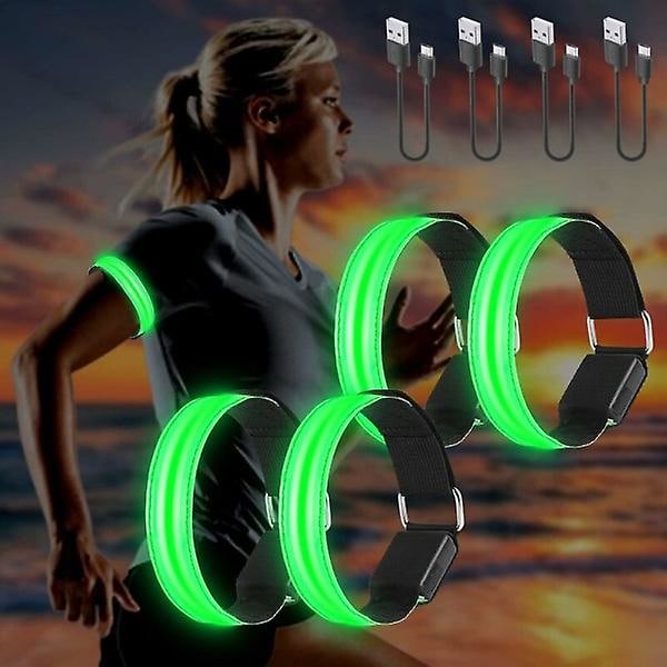 4 stk USB-oppladbare LED-lys armbånd, reflekterende LED løping A