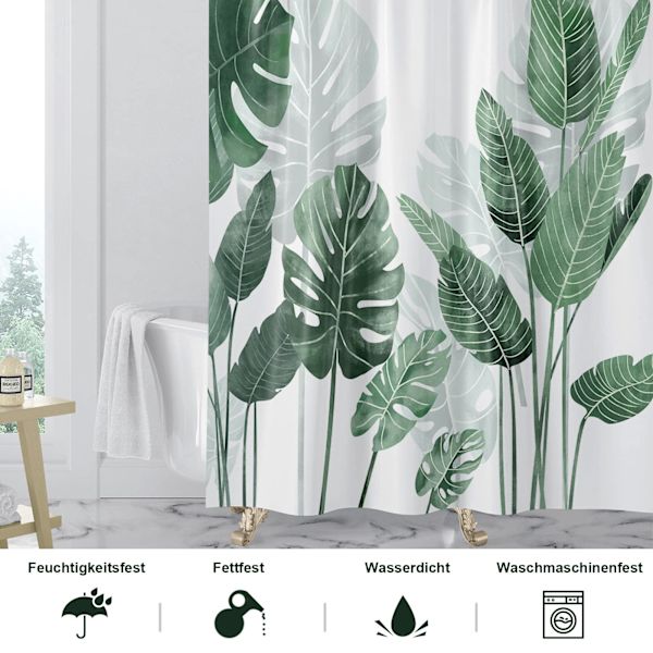 Bruseforhæng 180x180 anti-skimmel bruseforhæng grønne blade planter vandafvisende badeforhæng lavet af polyester vaskbart badeværelse forhæng 180cm*180cm