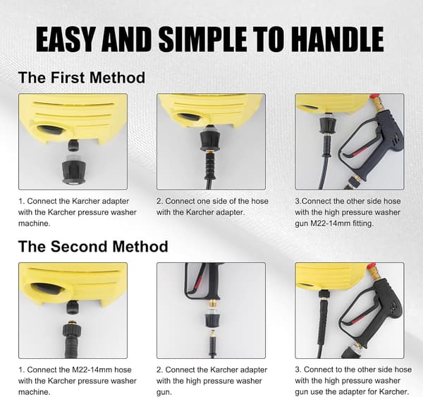 Högtryckstvättpistol med 5 stråldysor, 1/4\" snabbkoppling och adapterersättning, M22-14mm