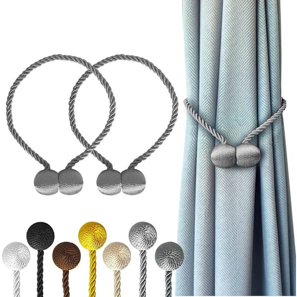 Magnetiske gardinholdere grå 2-pak, gardinholdere spænder holdere clips til hjem soveværelse kontor dekorative tykke eller tynde gardiner Gray
