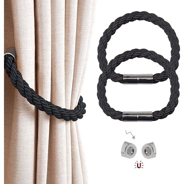 Magnetiske gardinholdere, 2-pak moderne enkelhet gardin tau holdere med sterk magnet, for tynne eller tykke hjem og kontorgardiner (svart) Black