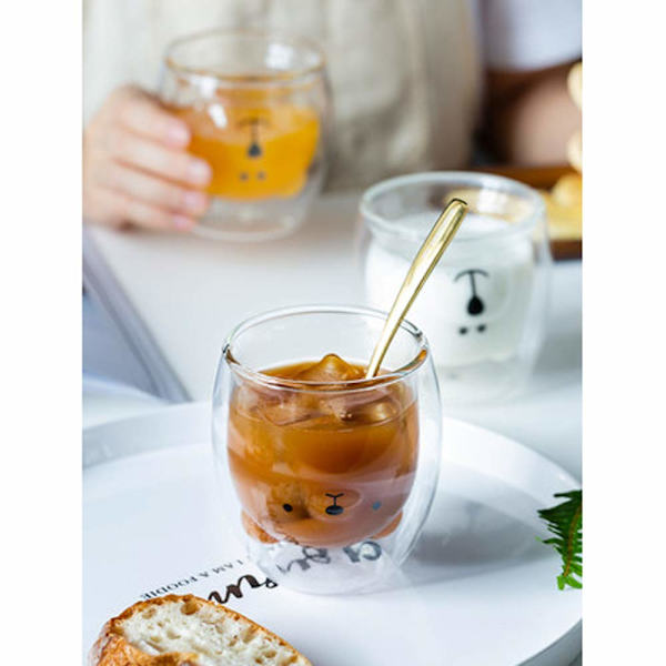 Kopper Kaffe Te Glas Drikkeglas Kaffe Glas Dobbelt-vægget Isoleret Glas Espresso Kop Krus Fødselsdagsgave (Bjørn)