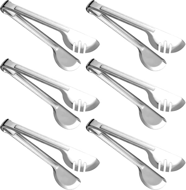 Serveringstänger Kökstänger, Rostfritt Stål Mat Tong Serveringstång, Matstänger för matlagning och servering av pasta, sallader, 9 tum (6-pack)