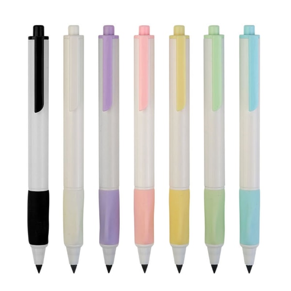 Inspirerende blyant Langtidsholdbar 7 stk evighedssæt Hb 0,5 mm push-type blyanter med slibende No-blæk Sletbart silikonegreb korrigerende
