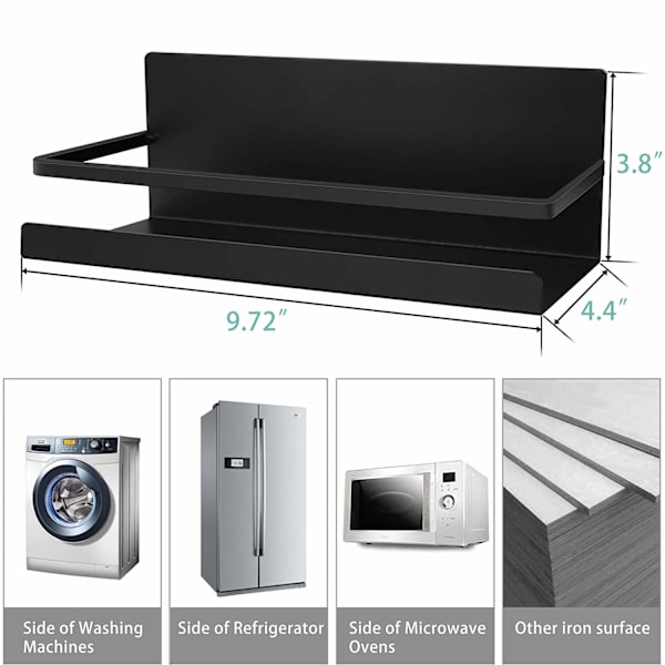 Magneettinen jääkaapin hylly, ripustettava hylly, 2 kpl magneettista maustetelinettä itseliimautuva keittiön järjestäjälle (musta) Black
