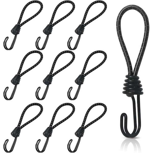 10 stk. gummistrammer med spiral kroker, kort elastisk strammekrok, presenningstrammere med dobbel kroker