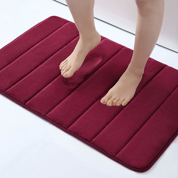 Memory Foam Bademåtte, 40 x 60 cm, Ekstra Blød Skridsikker Bademåtte, Super Absorberende BademåtterMaskinvaskbar Tør Bademåtte Fodmåtte, Vinrød Wine Red
