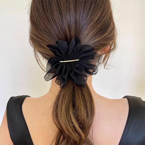 Hiuspidikkeet Yksiväriset Mustat Kukka Hiustappi Ranskalainen Barrette Pehmeällä Chiffon-Kankaalla Naisille Tytöille Hiustarvikkeet, Musta Black