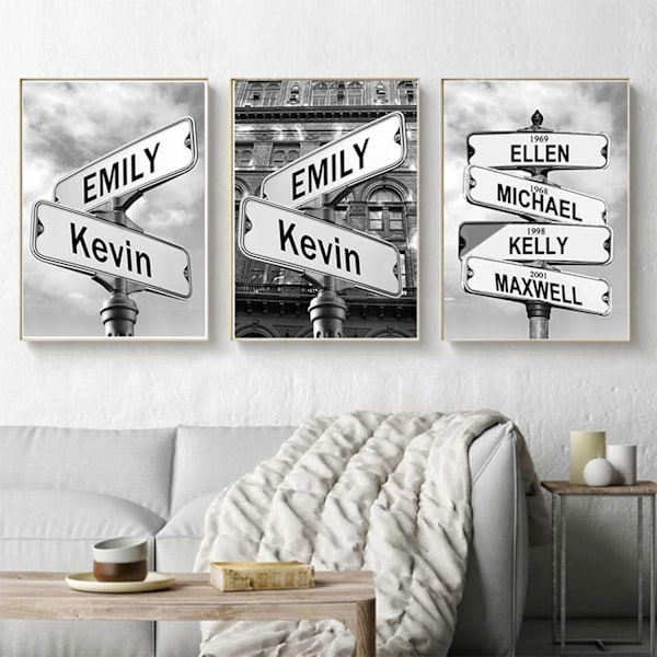 Personlig gatu- och korsningsvägskylt med namn/datum Canvasmålning Väggkonst Modern vardagsrum Pojkrum Dekor Poster 50*70cm