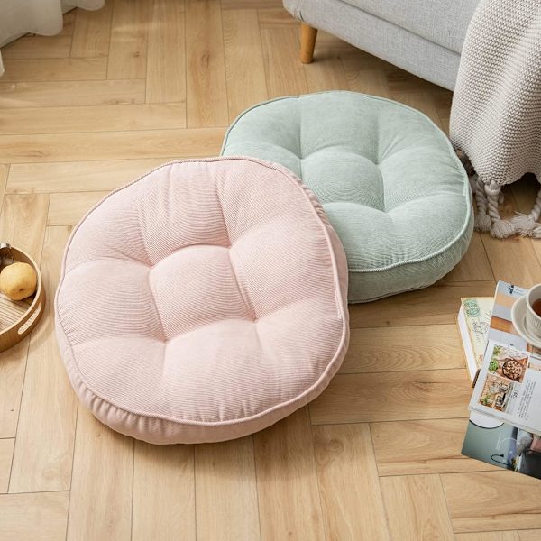 Korduroyhdistä valmistettu pyöreä tuolipehmuste, suurikokoinen, yksivärinen, tuftattu, paksu meditaatiotyyny, tatami-lattiatuolipehmuste, 22x22 tuumaa, vaaleanpunainen