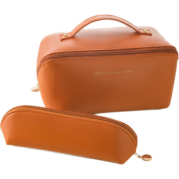 Sminkväska set Kosmetiska väskor Makeup Case Organizer med fack Resväska Toalettväska med handtag Bärbar dragkedja för kvinnor -brun Brown