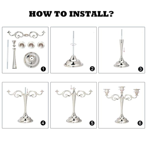 Metallisk lysestake 3-armet lysestake Antik søylekandelaber Lysestake Chic Decor For Wedding Decoration (Sølv) Silver