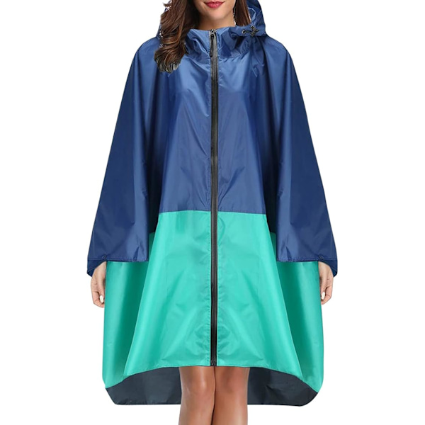 Regnjakke Dame Herre Regnponcho Regnfrakk Vanntett Lett Regnklær med Hette Regnkappe Jakke Regnponcho Kappe blue+green