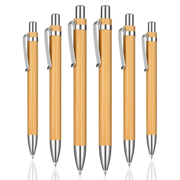 6 stk kulepenner, bambuspenn uttrekkbar kulepenn, svart blekk Medium Point 1,0 mm gavepenner