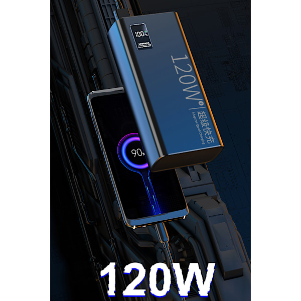 80000mAh Powerbank, 120W + PD20W, Snabbladdning Typ C x 1, USB x 4