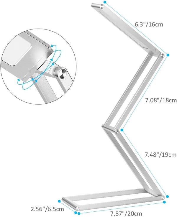 LED-skrivebordslampe, sammenleggbar trådløs USB-oppladbar bordlampe, svingbart lampehode, 3 dimbare moduser (sølv) silver