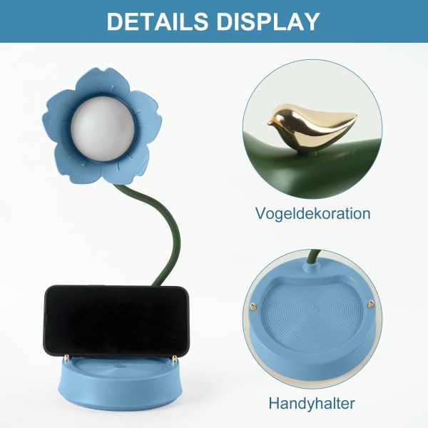 Barnebordlampe, Sky Dimbar LED-bordlampe med 3 fargetemperaturer, Oppladbar bordlampe med berøringssensor og fleksibel arm blue