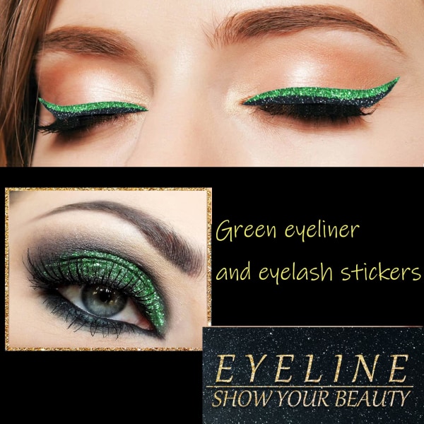 Tekoripsien rajaus, 4 paria uudelleenkäytettävät Eyeliner ja ripsien tarrat 2 in 1 Eye Glitter Kiiltävä Meikki Eyeliner Tarra Vihreä 02 Green