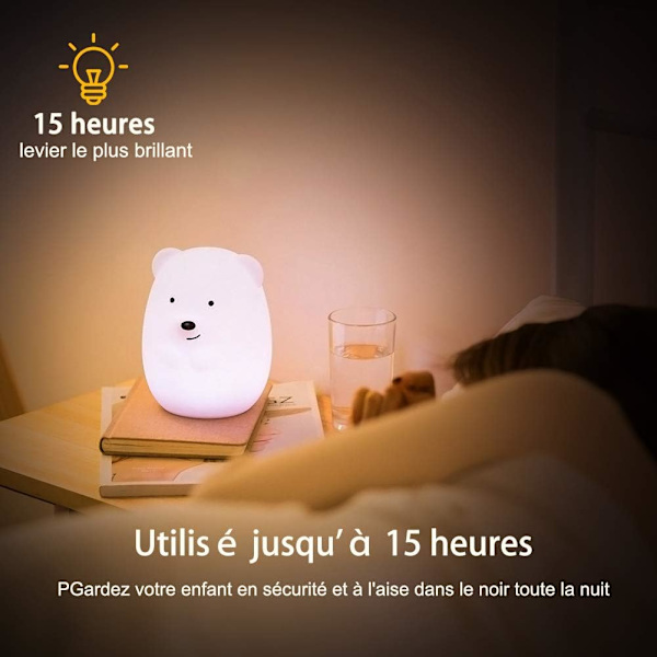 Børns natlys bjørn natlys LED-lampe soveværelse 9 farver  multifarvet USB genopladelig let natlys med fjernbetjening