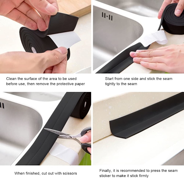 Badtätning - 3,2m*55mm Självhäftande PVC Vattentätningsremsa - Självhäftande Flexibel Socklist Black