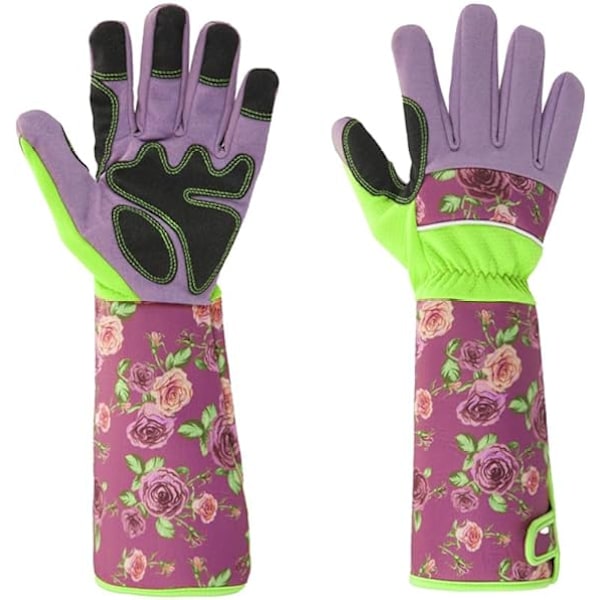 Long Gardening Gloves Women Thorn-Proof Breathable Forearm Protection Floral Print for Rose Cactus Prun, Pink