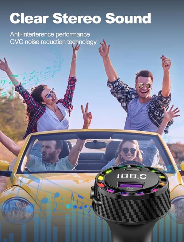 PRMHOOT Håndsfritt Bluetooth-sett for bil, 30W FM-sender Bluetooth Håndsfrittanrop i bil, Støtter USB-disk