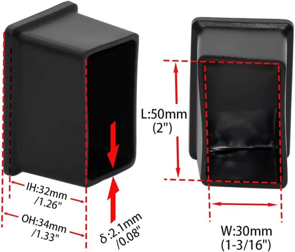8-pack rektangulära, icke-märkande PVC-stolsbensskydd 30 mm x 50 mm (1-3/16\" X 2\")