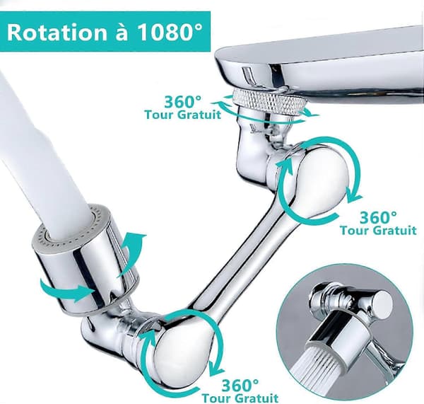 Multifunksjonell roterbar kranforlenger, 1080° messing kranforlenger