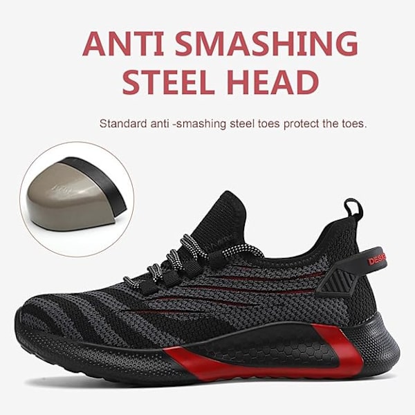 Sikkerhedssko til kvinder, lette sneakers med stålspidsbeskyttelse, åndbare arbejdssko 38 EU Red 38 EU