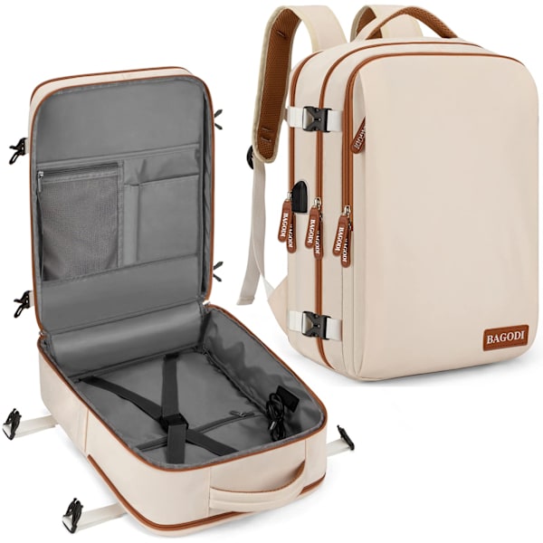 Rejsetaske til bærbar computer, flygodkendt håndbagage, vandtæt stor rygsæk til vandreture (29x24x11,5cm) Beige