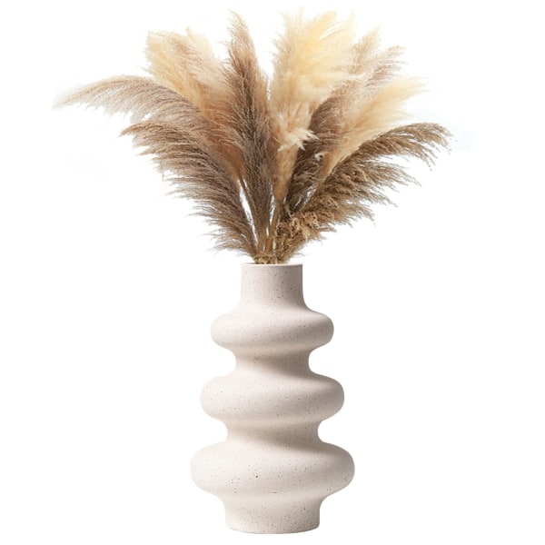 Vase for Pampas Grass White, Moderne Keramisk Dekorativ Vase for Tørkede Blomster, Donut Spiral Blomster Vase Rund Vase med Hull A