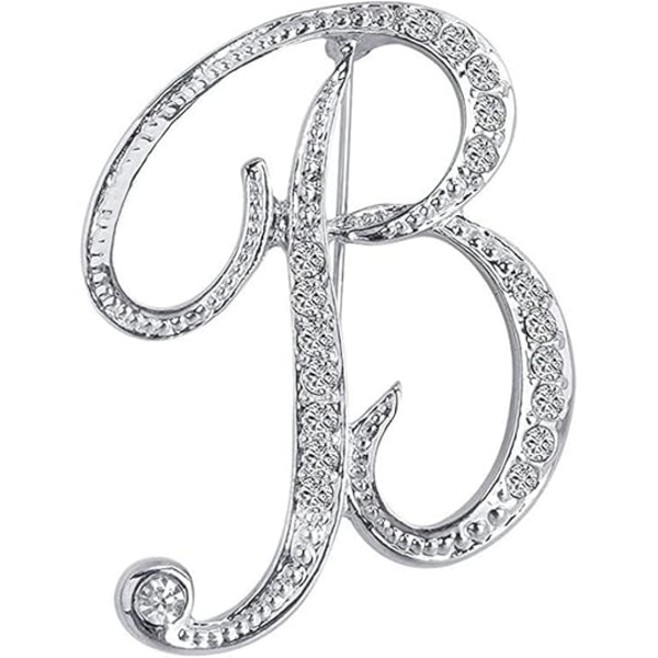 Nitial Letters Brooch Pins For Women, Letter Pins For Stockings, Silver Plated Metal Rhinestone Clear AAA+ Crystal Lapel Pin Brooches Sliver B