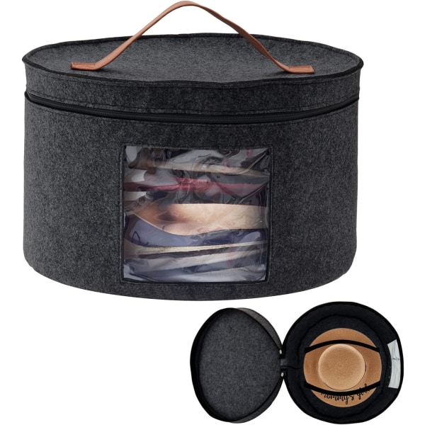 Oppbevaringsboks for hatter med lokk, 17 tommer diameter Pop Up Hat Boxes, sammenleggbar reisehatt Dark gray