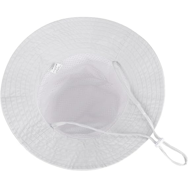Solhatt for småbarn og babyer, unisex, bred brem for utendørs svømming, strand, basseng, justerbar, hvit