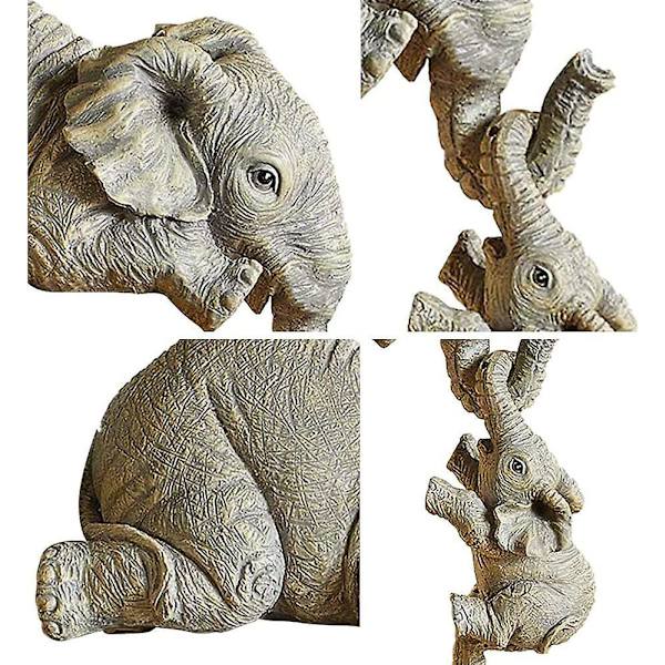 Elefant Hyldefigurer Mor Elefant og 2 Babyelefanter Hængende fra Hylde Håndmalet Harpiks Samlefigurer Hjem