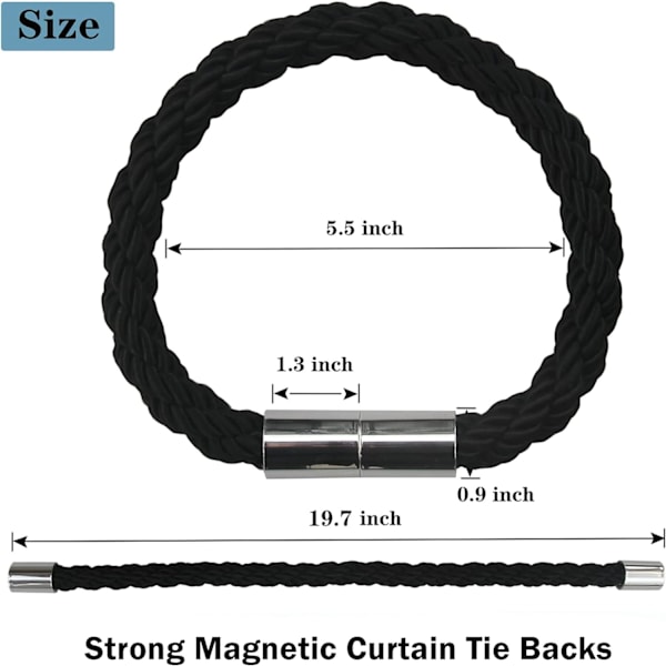 Magnetiske gardinholdere, 2 stk. Moderne enkelhedsgardin reb holdere med stærk magnet, til tynde eller tykke gardiner til hjemmet og kontoret (sort) Black