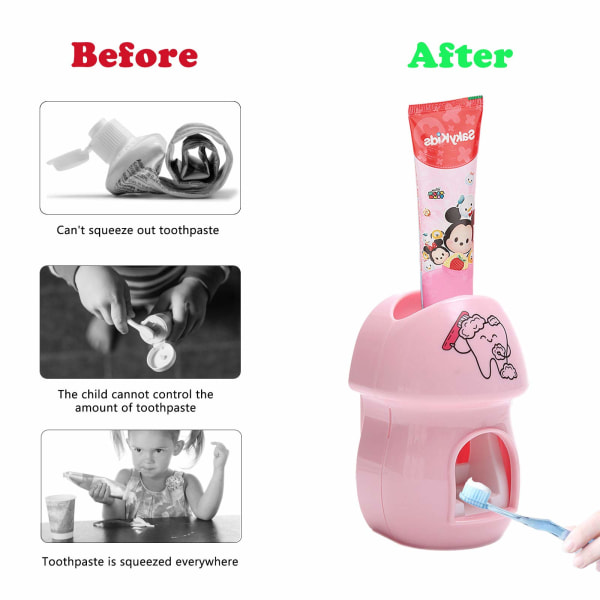 Automaattinen hammastahna-annostelija seinään kiinnitettävä handsfree lapsille ja perheen suihkupesuhuoneeseen
