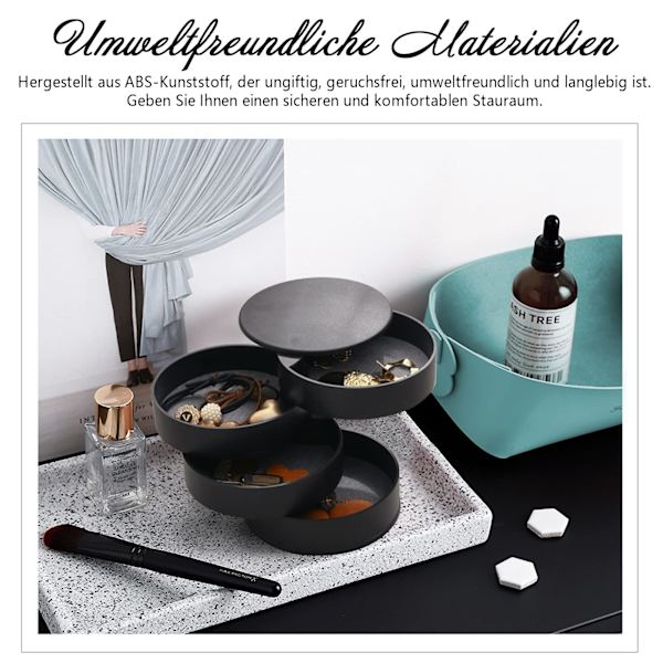 Korurasia naisille, korujen säilytysrasia, korurasia naisille, korualustat, 4 tasoa, pyörivä korurasia, lahja tytöille naisille black
