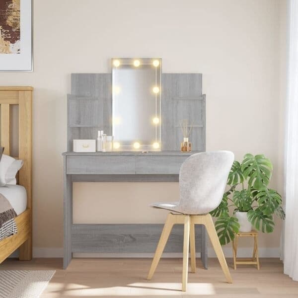 vidaXL Sminkbord med LED Sonoma Grå 96x40x142 cm 34130 Grå