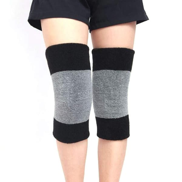 Knäskydd vinter varma termiska knäkompressionsärmar för kvinnor män black+grey