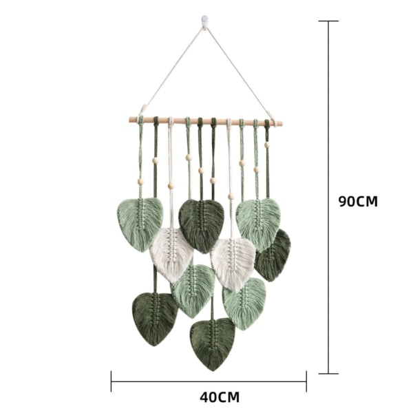 Macrame väggdekoration handgjorda heminredning Boho Macrame gobeläng vävd väggdekoration blad fjäder väggdekoration (armégrön) green