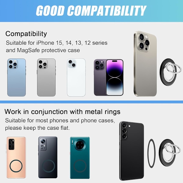 Magnetisk Ringholder, Smarttelefon Ringstativ for iPhone 16/15/14 Pro Max, 12/13 Pro Max Mini