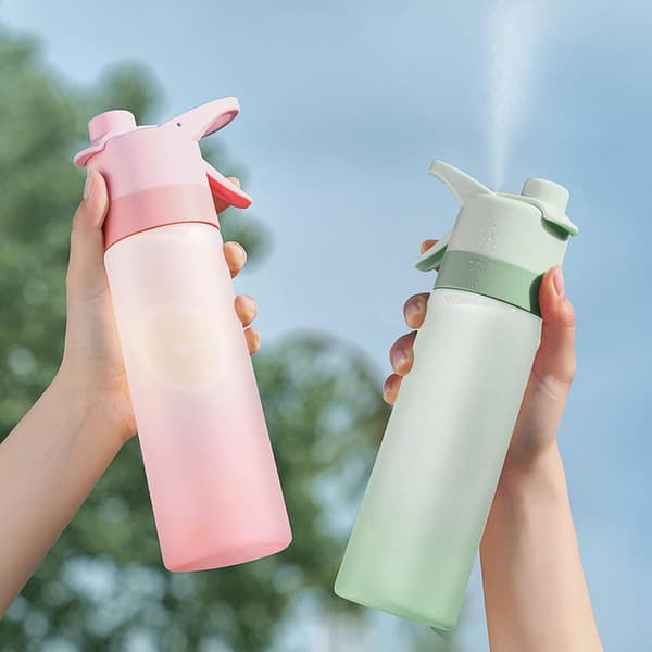 2-i-1 Mist och Dricksfunktion Vattenflaska Bärbar Sport Läckagesäker Dricksvattenkopp med Mist Hydrering, Rosa