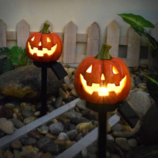 2 stk. Solcelle græskarlampe Halloween havebelysning græskar stilampe lyser Jack O Lantern til Halloween udendørs landskab