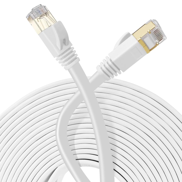 10m fladt Ethernet-kabel, Cat7-netværkskabel med forgyldt RJ45, kompatibel med Cat6/Cat5, fiber Ethernet-kabel, til router, switch-modem (hvid)