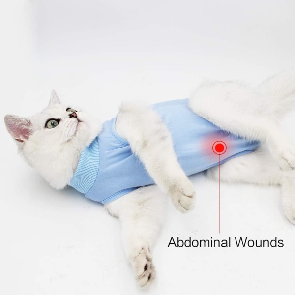 Cat Professionell återhämtningsdräkt för buksår eller hudsjukdomar, e-halsbandsalternativ för katter efter operation, kattmedicinsk väst (Blue-M) M