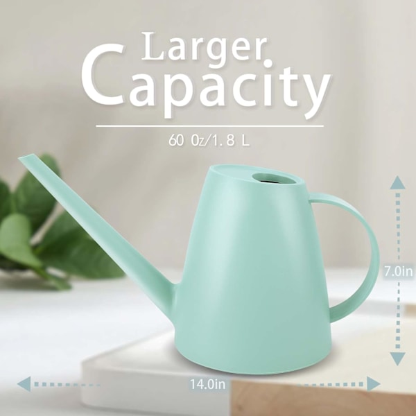 Vattenkanna för inomhusväxter, liten vattenkanna för hushållsplantor, trädgård, blommor, lång pip, vattenkanna 1,8 l 1/2 gallon (grön)