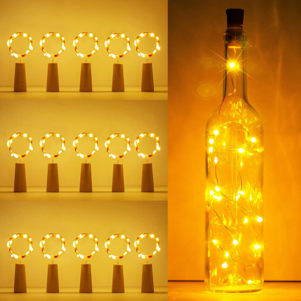 Flaskelys, 16 Pack 2M 20 LED'er Batteridrevne vinlys med LED-lys i kork til gør-det-selv soveværelser Fester Bryllup Indendørs jul